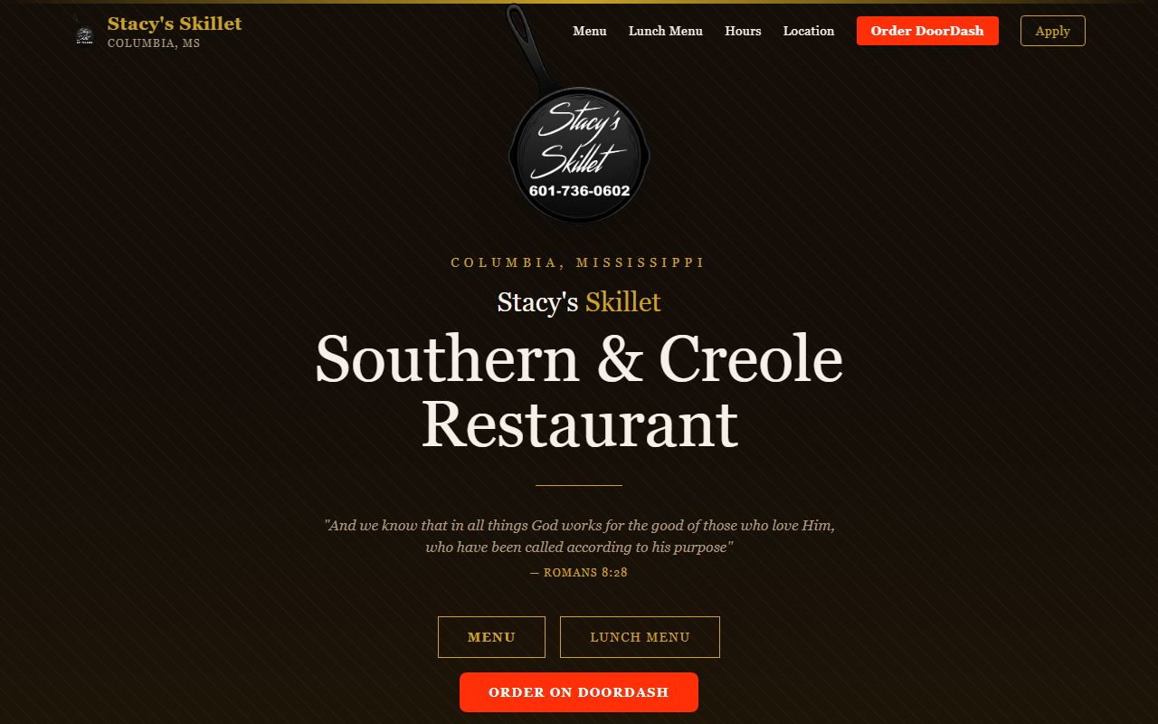 Stacy's Skillet website homepage